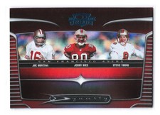 2006 Donruss Threads #D-2 Joe Montana /Jerry Rice/Steve Young Dynasty Blue /100 picture