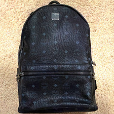 MCM Black Monogram Studded Zip Backpack w/ Adjustable Straps & Pockets picture