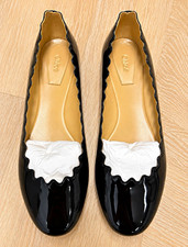 NWT Chloé Lauren Black Patent Scalloped Ballerina Flats 38.5 NIB picture