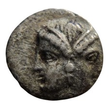 Silver Diobol of Lampsakos in Mysia.  Janiform Female Heads Athena Small Coin 7K picture