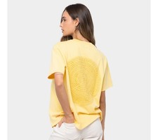 Peace Love World Cotton Wide Crew with Embroidered Motif Tee Happy Yellow M New picture