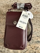 Giani Bernini Burgundy Leather Crossbody Phone Bag Zip Detachable Strap Silver picture