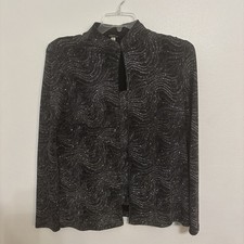 Onyx Nite Womens Black Sparkle Waves Jacket & Cami Tank Twin Set Vtg USA picture