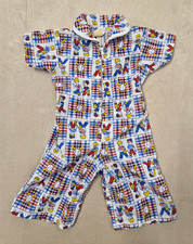 VTG 70s JCPenney Toddle Time Penn Prest Baby Romper Plaid Baseball Sz 6-9m picture