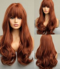 Copper Red Long Wavy Natural Heat Resistant Hair Soft Cosplay Wigs With Bangs picture