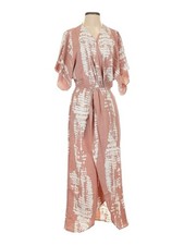 Lezat Pink Abstract Tie Dye Maxi Wrap Dress Kimono Sleeve XS NWT picture