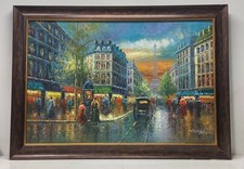 Parisian City Scene With Eiffel Tower Expressionism Oil On Canvas Signed Framed picture