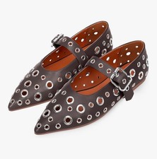 100FIXEO Women's Studded Ballet Flats Metal Eyelet Buckle Perforated Mary Jane S picture