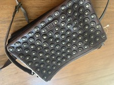 Frye Leather Jenna Studded  Distressed Leather Crossbody Bag Dark Brown picture