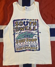 VTG South Swell Surf Shop Tank Top XL USA Lightning Bolt Neon Logo White Tee 80s picture