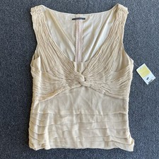 Vintage Elie Tahari 100% Silk Twist Front Blouse Corset Champagne Y2K Size L picture