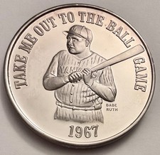 Rare 1967 BABE RUTH - NY NEW YORK YANKEES BASEBALL - 1 OZ .999 SILVER MARDI GRAS picture
