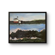 Muriello Original 8x10 Realist Coastal Lighthouse Rocky Shore Painting Signed picture