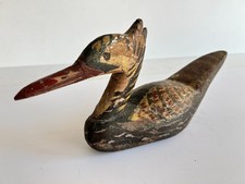 VINTAGE FRENCH ANTIQUE DUCK BIRD DECOY - WOOD - FOLK ART - ORIGINAL PAINT picture
