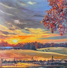 Sophie Dare Colorful Oil Painting signed 10x10 Golden Cattle Field picture