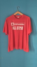 VTG 80s 90s Converse All Star T Shirt Red Made in Italy Big Logo Size L picture