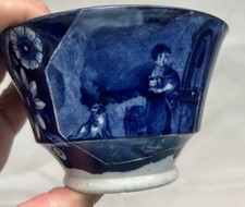 Staffordshire Blue & White Transferware Handleless Cup / Tea Bowl picture