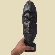 Ethiopian Hand-Carved Wooden Bearded Bust Statue 35cm picture