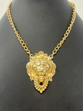 Vintage Napier Signed Goldtone Large Lion Door-Knocker Necklace MINT picture