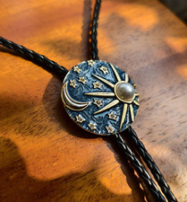 Men`s Western Bolo Tie, Pearl Sun Moon Stars Wedding Necklace, Leather Necktie picture