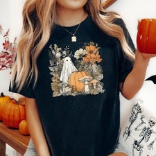 Retro Floral Ghost Shirt, Halloween Spooky Season Tee, Halloween Gifts Tee picture