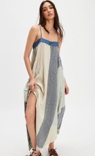 Free People Northern Star Midi Maxi Dress Patchwork Gauzy Fade Blue Wash L NWT picture