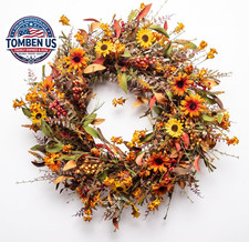 24 Inch Fall Wreaths for Front Door, Artificial Autumn Wreath with Sunflowers, B picture