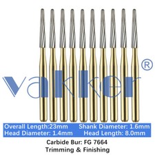 Vakker 10PC Dental Round End Taper Carbide Burs Trimming & Finishing FG-7664 picture