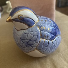 VTG 1986 ANDREA by SADEK Cobalt Blue Porcelain Quail Japan 7680 picture