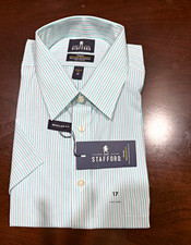 Stafford Travel Regular Fit Broadcloth Easy Care Striped SS Dress Shirt 17 picture