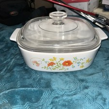 Vintage Corning Ware Wildflower (A-2-B) 2 Quart Casserole Dish with Pyrex Lid picture