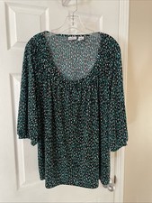 Worthington Womens Gorgeous Green Black Short Sleeve Pleated Top Sz 3XL picture