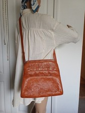 Vintage Hand Tooled Avelar's Boho Leather Bag Crossbody Brown Suede Lining picture