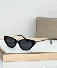 BVLGARI BV40109I Black Cat Eye Gray Lens Gold Detail Sunglasses 52-17-140 Unisex picture