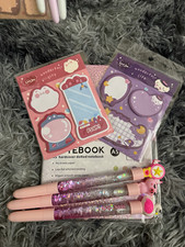 Cute A5 Stationery Set Glitter Pens & Sticky Notes Pink Purple Stars Cartoon picture