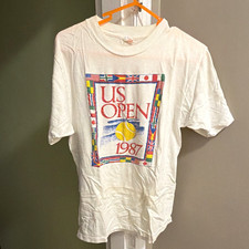VTG 1987 US Open Tennis Shirt International Flag Border 100% Cotton L 42-44 picture