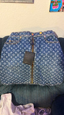 Louis Vuitton Blue Monogram Denim Mini Skirt High Rise Pockets Size 34 picture