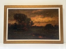 Antique Painting New York Sunset Impressionist Tonalist Van Laer Landscape Oil picture