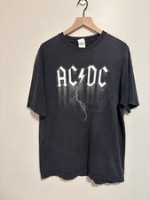 Vintage Y2K Faded Black AC/DC Lightning Logo Band T Shirt Size Men’s XL picture