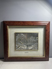 Vintage Italian 925 Sterling Silver House Tree Relief Framed Art Argento Italy picture