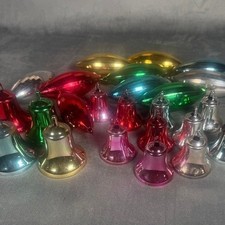 Vintage Bradford Unbreakable Plastic Christmas Ornaments Bells Finials Lot 24 picture