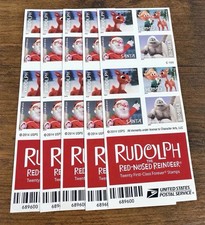 Genuine USPS Forever Stamps – Rudolph – 5 Sheets of 20 – 100 Stamps picture