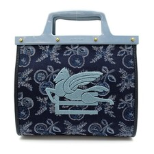 ETRO Love Trotter 2-Way Handbag 1P023 Canvas/Leather/Plastic Handbag Navy USED picture