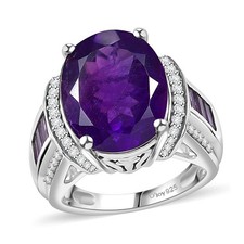 STUNNING 10.00ctw African Amethyst & Zircon Ring Rhodium Plated Size 6 picture