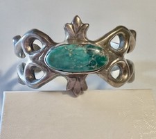 Vintage Native American Turquoise Cuff Bracelet Stamped Navajo A picture