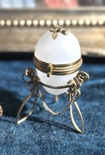 Antique French Palais Royal White Opaline Egg Perfume/Jewelry Casket  picture