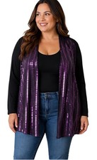 Chico's Travelers Black Wrinkle Free Open Front Embellished Sequins Cardigan L picture