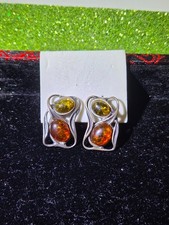Natural Amber 925 Sterling Silver Handmade Articulated Drop Dangle Earrings picture