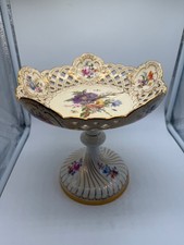 Antique German Meissen Reticulated Porcelain Compote w/ Flowers & Insects As Is picture