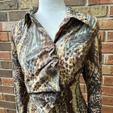 VTG Alberto Makali Animal Print Long Sleeve Scrunched Collared Button Up Shirt picture